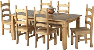 Corona Mexican Pine Dining Set 6' Table with 6 Chairs