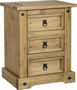 Corona Mexican Pine 3 Drawer Bedside Cabinet