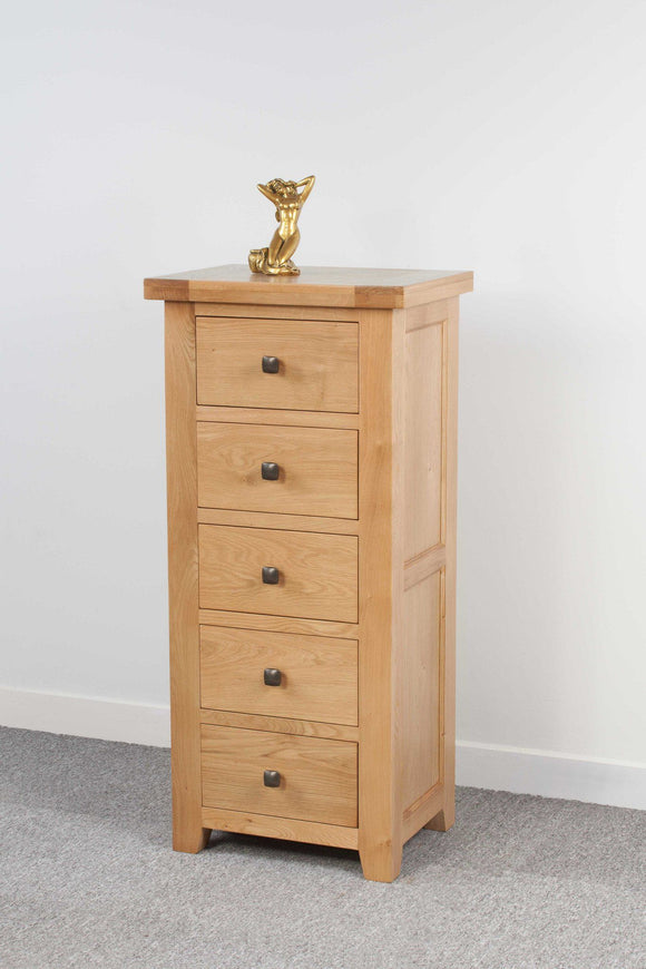 Devonshire Oak 5 Drawer Narrow Chest