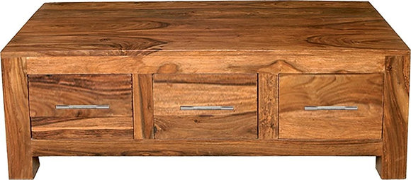 Cube Petite 3 Drawer Coffee Table - Sheesham