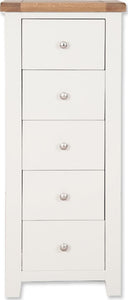 Canberra Painted 5 Drawer Narrow Chest - White