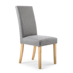 Accent Dining Chairs - Stud Detail Dining Chair - Silver Grey Linen