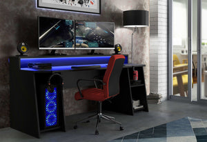 Tezaur Wide Black Gaming Desk with Colour Changing LED