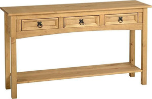 Corona Mexican Pine Console Table 3 Drawers with Shelf