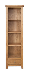 Canberra Oak Tall Narrow Bookcase - Rustic Finish
