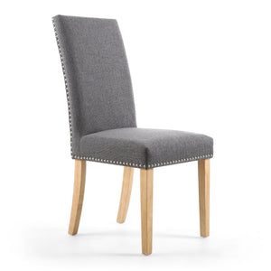 Accent Dining Chairs - Stud Detail Dining Chair - Steel Grey Linen