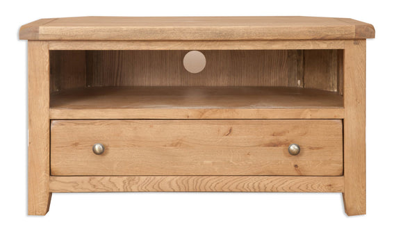 Canberra Oak Corner 1 Drawer TV Unit - Rustic Finish