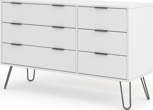 Augusta White 3+3 drawer wide chest of drawers
