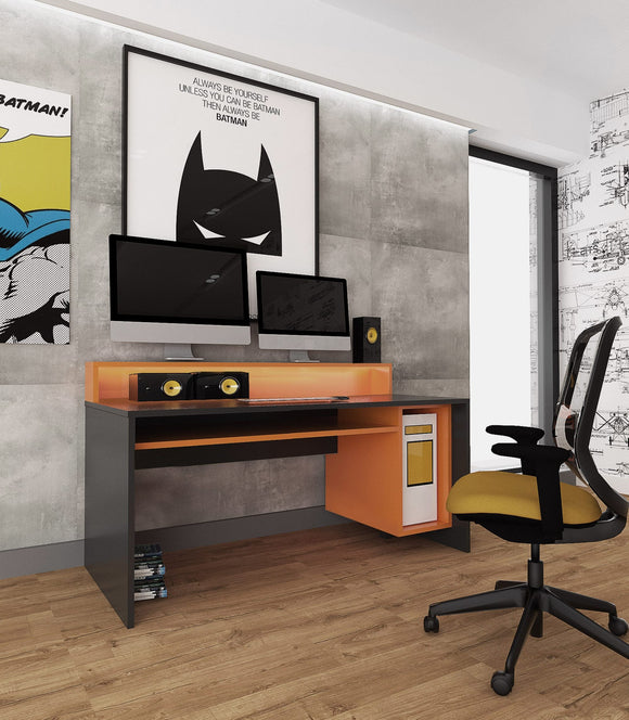Tezaur Gaming Desk with LED in Matt Black/Orange