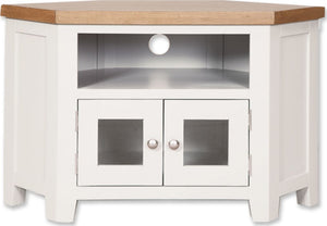Canberra Painted Corner Glass Door TV Unit - White