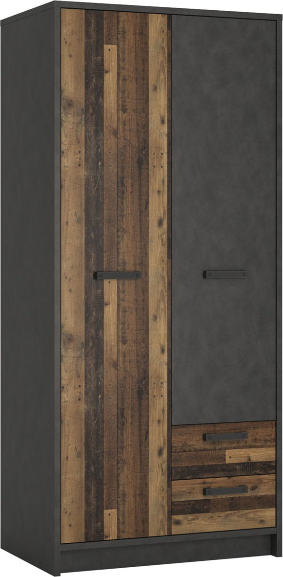 Brooklyn 2 Door Wardrobe with 2 Drawers in Walnut and Dark Matera Grey