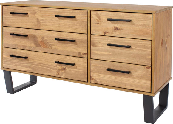 Texas 3+3 drawer wide chest of drawers - Pine